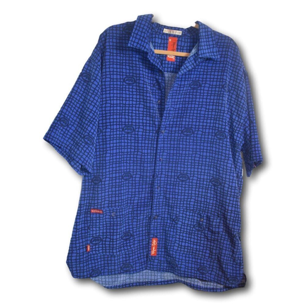 Mens Marc Echo Logo Blue Short Sleeve Shirt Size: XL